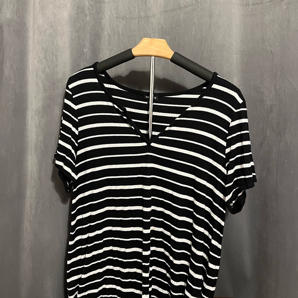 Black and White Striped V-Neck Top